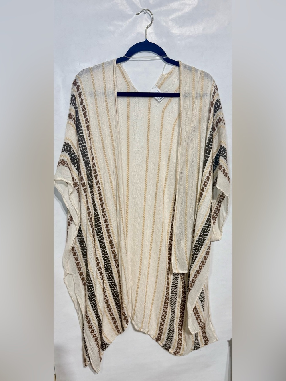 Time and Tru Cream and Brown Striped Open Knit Cardigan